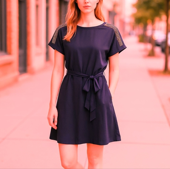 Armani Exchange Dresses & Skirts - Armani Exchange Eggplant Gold Embellished Shoulders Mini Dress